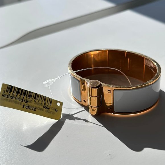 Hermès Charniere Rose Gold Enamel White Bracelet - Medium - Picture 3 of 6